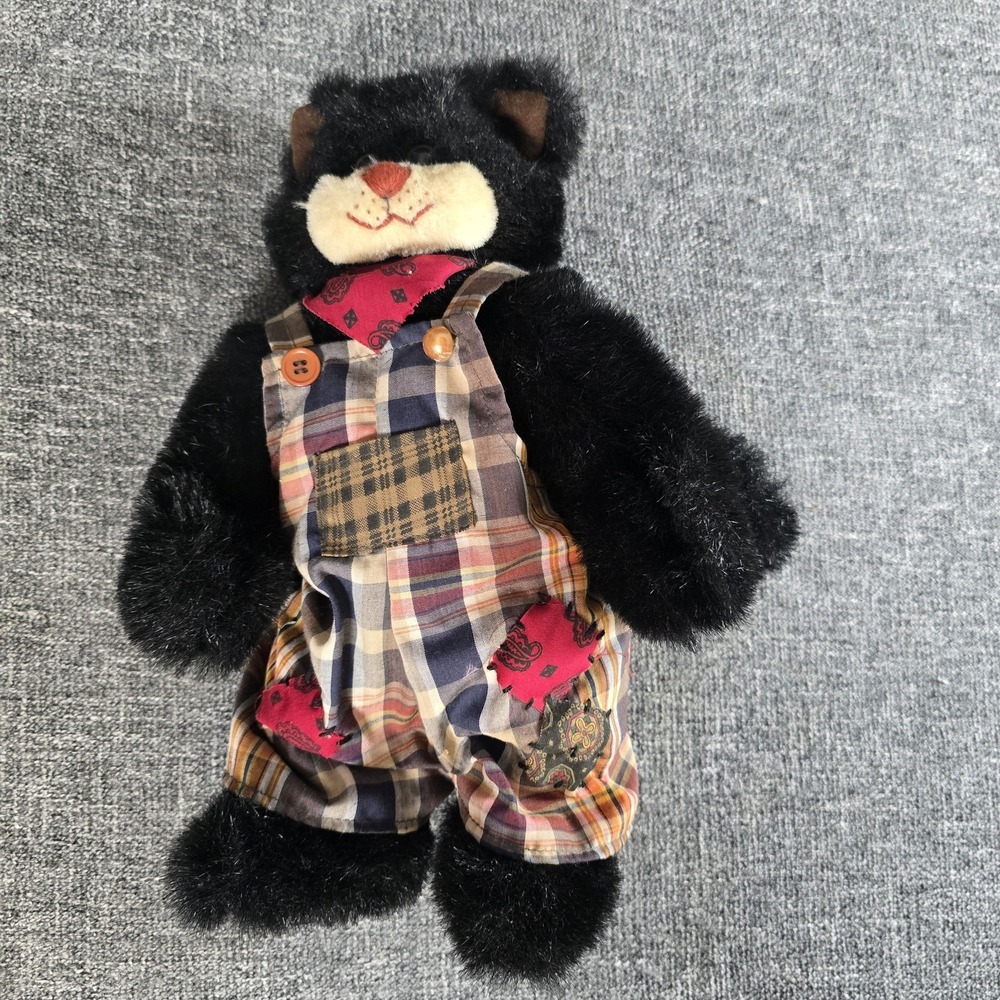 Vintage 1995 Ganz Cottage Collectibles Sneakers Bear by Lorraine Plaid Overalls